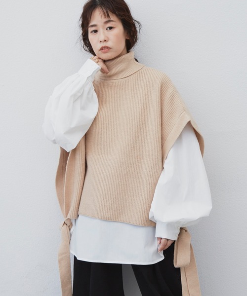 Libra Cue（リブラ キュー）の「Libra  サイドリボンニットベスト（ベスト・レディース・ブラック/ベージュ・FREE）」の9枚目の写真