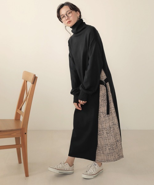 Bab（バブ）の「サイドプリーツワンピース（ワンピース・レディース・チャコールグレー/ブラック/モカ/A/B・FREE）」の6枚目の写真