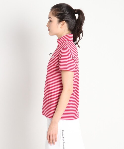adabat(アダバット)の「◆【吸水速乾/UVカット】adabatミラノリブ ハーフジップ半袖ボーダー(Tシャツ/カットソー・レディース・イエロー系その他3/ピンク系9/ブラック系・38/40/42/36)」の10枚目の写真