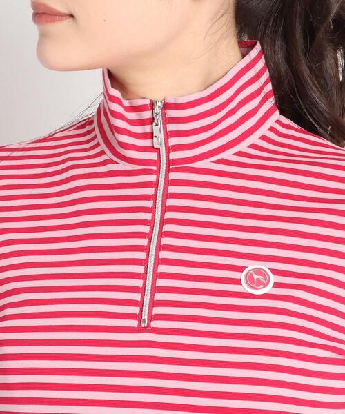 adabat(アダバット)の「◆【吸水速乾/UVカット】adabatミラノリブ ハーフジップ半袖ボーダー(Tシャツ/カットソー・レディース・イエロー系その他3/ピンク系9/ブラック系・38/40/42/36)」の12枚目の写真