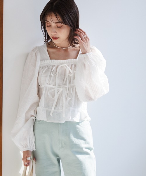 Heather（ヘザー）の「スクエアＷリボンブラウス_934234（シャツ/ブラウス・レディース・ホワイト/ブラック系その他/ブラック・FREE）」の2枚目の写真