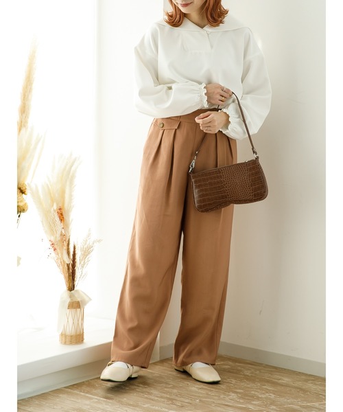 SLURR(スラ―)の「フラップデザインタックストレートパンツ(その他パンツ・レディース・ライトブルー/モカ/ライトグレー系1・FREE)」の1枚目の写真