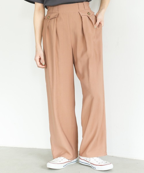 SLURR(スラ―)の「フラップデザインタックストレートパンツ(その他パンツ・レディース・ライトブルー/モカ/ライトグレー系1・FREE)」の7枚目の写真