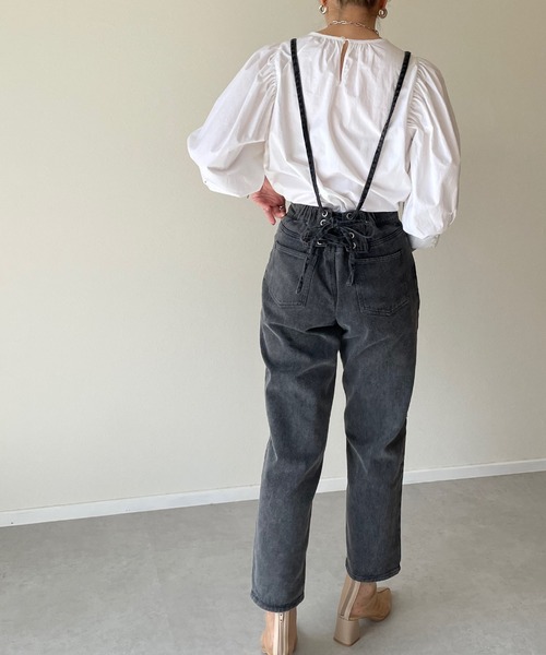 y/m by misato（イムバイミサト）の「レースUPストレートパンツ（デニムパンツ・レディース・ブラック・FREE）」の10枚目の写真