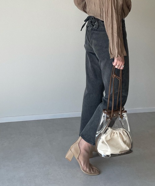 y/m by misato（イムバイミサト）の「レースUPストレートパンツ（デニムパンツ・レディース・ブラック・FREE）」の2枚目の写真