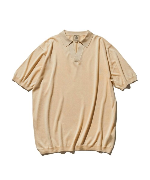 @【メンズXL】新品未使用 J.PRESS シルク スキッパーポロシャツ 茶系 J.PRESS（ジェイプレス）の「シルク スキッパーポロシャツ