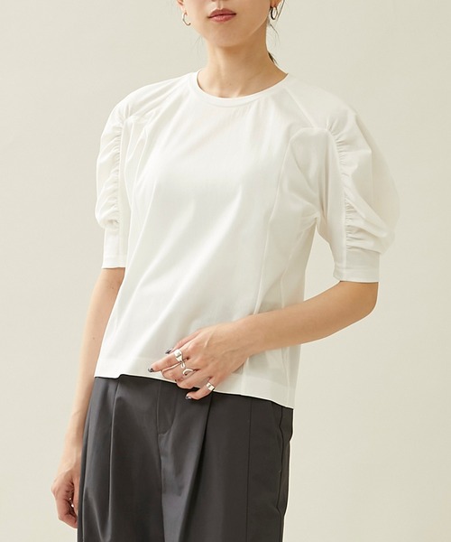 city(シティ)の「【CITY】トリコットボリュームスリーブハーフTEE(Tシャツ/カットソー・レディース・ブラック/マルチ/ホワイト・FREE)」の10枚目の写真