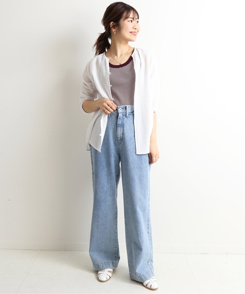 SLOBE IENA（スローブイエナ）の「マクラメカラーボーダーリブノースリーブ【手洗い可能】◆（タンクトップ・レディース・パープル/ブラウン・FREE）」の4枚目の写真