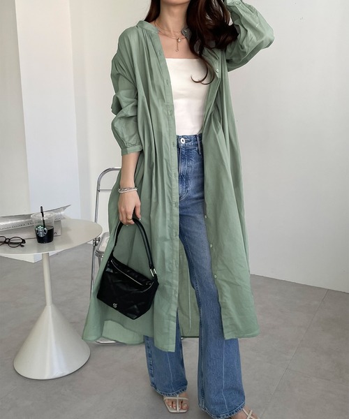 andme（アンドミー）の「薄手コットン長袖バンドカラーシャツワンピース（ワンピース・レディース・ネイビー/ミント/チャコールグレー/ブラック/ピンク/ライトブラウン/イエロー/オフホワイト/ラベンダー/オレンジ/ライトグリーン・M）」の14枚目の写真