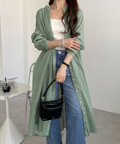 andme（アンドミー）の「薄手コットン長袖バンドカラーシャツワンピース（ワンピース・レディース・ネイビー/ミント/チャコールグレー/ブラック/ピンク/ライトブラウン/イエロー/オフホワイト/ラベンダー/オレンジ/ライトグリーン・M）」の19枚目の写真