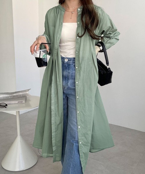 andme（アンドミー）の「薄手コットン長袖バンドカラーシャツワンピース（ワンピース・レディース・ネイビー/ミント/チャコールグレー/ブラック/ピンク/ライトブラウン/イエロー/オフホワイト/ラベンダー/オレンジ/ライトグリーン・M）」の22枚目の写真