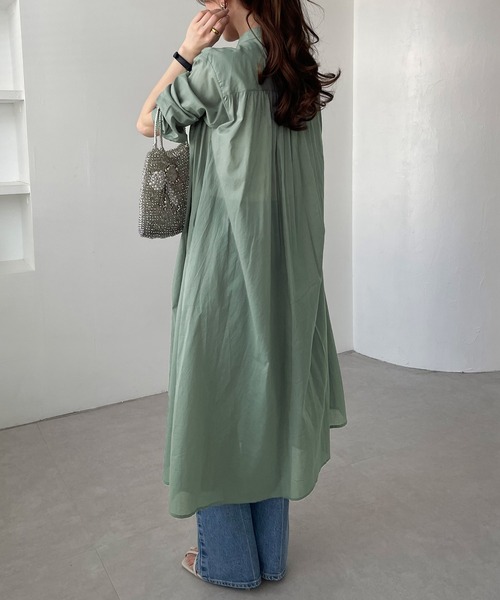 andme（アンドミー）の「薄手コットン長袖バンドカラーシャツワンピース（ワンピース・レディース・ネイビー/ミント/チャコールグレー/ブラック/ピンク/ライトブラウン/イエロー/オフホワイト/ラベンダー/オレンジ/ライトグリーン・M）」の21枚目の写真