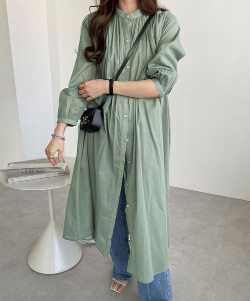 andme（アンドミー）の「薄手コットン長袖バンドカラーシャツワンピース（ワンピース・レディース・ネイビー/ミント/チャコールグレー/ブラック/ピンク/ライトブラウン/イエロー/オフホワイト/ラベンダー/オレンジ/ライトグリーン・M）」の17枚目の写真