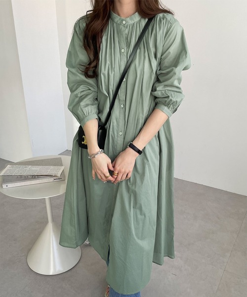 andme（アンドミー）の「薄手コットン長袖バンドカラーシャツワンピース（ワンピース・レディース・ネイビー/ミント/チャコールグレー/ブラック/ピンク/ライトブラウン/イエロー/オフホワイト/ラベンダー/オレンジ/ライトグリーン・M）」の20枚目の写真