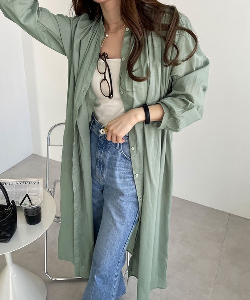 andme（アンドミー）の「薄手コットン長袖バンドカラーシャツワンピース（ワンピース・レディース・ネイビー/ミント/チャコールグレー/ブラック/ピンク/ライトブラウン/イエロー/オフホワイト/ラベンダー/オレンジ/ライトグリーン・M）」の16枚目の写真