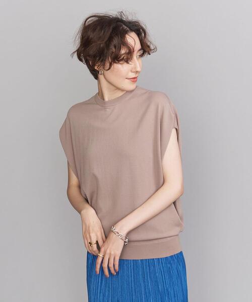 BEAUTY&YOUTH UNITED ARROWS（ビューティーアンドユースユナイテッドアローズ）の「BY 14Gレーヨンナイロンワイドフレンチスリーブニット -ウォッシャブル-（ニット/セーター・レディース・ライトグレー/オフホワイト/モカ/ライラック/その他7・FREE）」の5枚目の写真