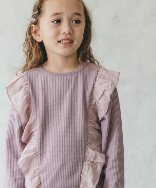 pairmanon（ペアマノン）の「【ふんわりワッフル】選べるデザイン異素材フリル長袖Tシャツ（Tシャツ/カットソー・キッズ・ブラウン系その他3/ブラック/ブラウン/グレイッシュベージュ/ブルー系その他5/グレー系その他/パープル系その他4/パープル系その他/ブラウン系その他/ブラウン系その他2/グリーン系その他6/モカ/ベージュ系その他/ピンク系その他4/グリーン系その他5/ベージュ系その他3/ピンク系その他3/ベージュ系その他7/ライトベージュ/ブルー系その他3/ピンク系その他/ベージュ系その他2/レッド系その他/グリーン系その他/ブラック系その他/ブラック系その他2/ピンク系その他2・120/130/100/140/150/110/90）」の22枚目の写真