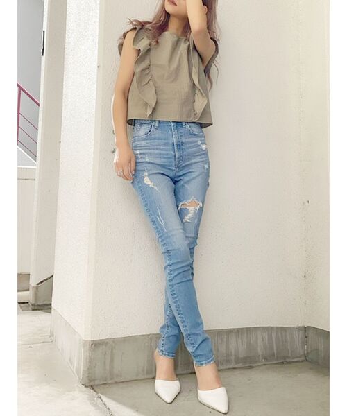 GYDA（ジェイダ）の「ラッフルBACKリボンスリーブレスブラウス（シャツ/ブラウス・レディース・ベージュ/オフホワイト/オリーブ・FREE）」の18枚目の写真