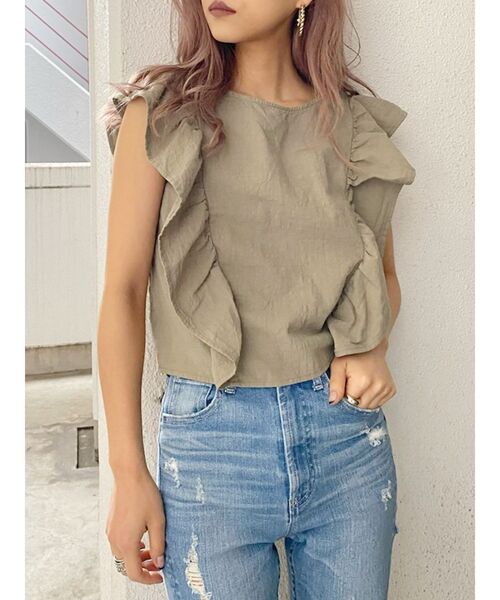 GYDA（ジェイダ）の「ラッフルBACKリボンスリーブレスブラウス（シャツ/ブラウス・レディース・ベージュ/オフホワイト/オリーブ・FREE）」の14枚目の写真