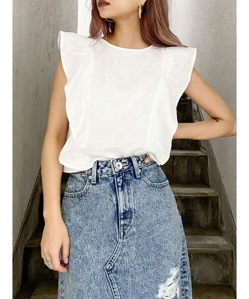 GYDA（ジェイダ）の「ラッフルBACKリボンスリーブレスブラウス（シャツ/ブラウス・レディース・ベージュ/オフホワイト/オリーブ・FREE）」の5枚目の写真