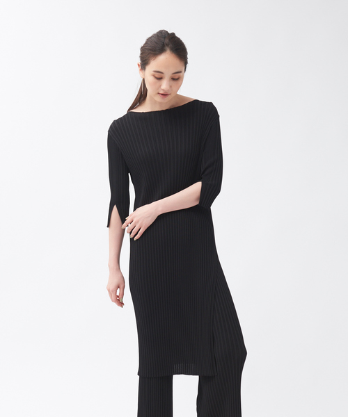 qualite(カリテ)の「【WEB・一部店舗限定】《セットアップ対応》リブニットロングプルオーバー(ニット/セーター・レディース・ブラック/ブラウン/スモークピンク・フリー)」の2枚目の写真