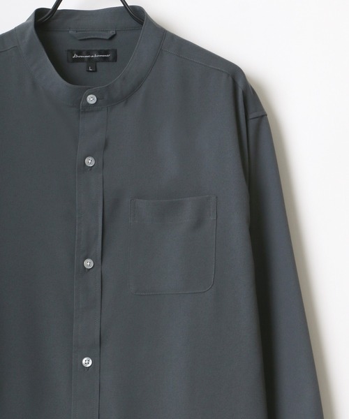 Lazar（ラザル）の「ポリトロ リラックス オーバーサイズ バンドカラートロミシャツ（シャツ/ブラウス・メンズ・ホワイト/チャコールグレー/ブラック/ターコイズブルー/モカ・LL/M/L）」の4枚目の写真