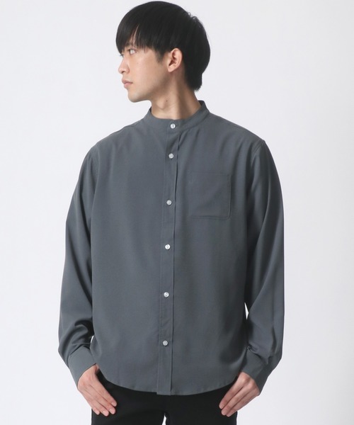 Lazar（ラザル）の「ポリトロ リラックス オーバーサイズ バンドカラートロミシャツ（シャツ/ブラウス・メンズ・ホワイト/チャコールグレー/ブラック/ターコイズブルー/モカ・LL/M/L）」の21枚目の写真