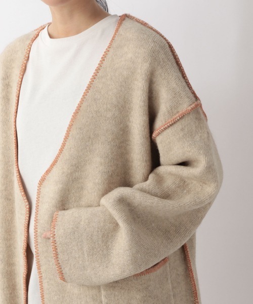 LOWRYS FARM（ローリーズファーム）の「ニットリンキングロングカーディガン　219731（カーディガン/ボレロ・レディース・チャコールグレー/ベージュ/グリーン・FREE）」の4枚目の写真