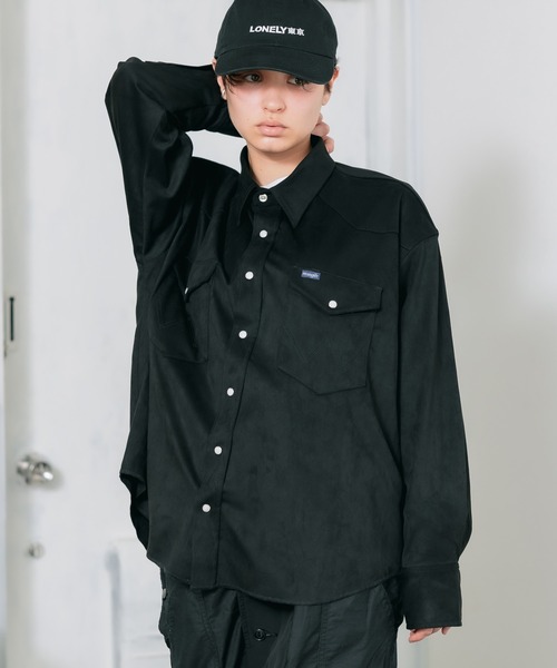 Wrangler（ラングラー）の「WRANGLER/ラングラー 127MW OVER SIZE SHIRTS ウェスタンシャツ スエード シャツ アメカジ（シャツ/ブラウス・メンズ・ブラック/ベージュ/ブラウン/ブルー・M/L/XL）」の2枚目の写真