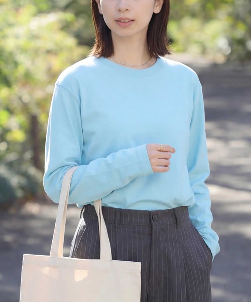 Printstar(プリントスター)の「袖リブなしでつくる、こなれシルエット【Printstar】heavy weight long sleeve t-shirt / ヘビーウェイト ロングスリーブTシャツ ロンT 長袖Tシャツ オーバーサイズ 無地 00102(Tシャツ/カットソー・レディース・ホワイト/アーミー/ネイビー/ブラック/杢グレー/ライトピンク/レッド/パープル/イエロー/イエロー系その他2/ロイヤルブルー/ピンク系/バーガンディー/ターコイズブルー/グレー/オレンジ/オリーブ/チャコールグレー/ライトブルー・XL/M/L/S/2XL)」の8枚目の写真