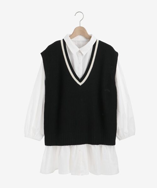 MAJESTIC LEGON(マジェスティックレゴン)の「Vネックベストセットチュニックワンピ(シャツワンピース・レディース・ブラック系その他/グリーン系その他/ホワイト系その他2・SMALL/MEDIUM)」の1枚目の写真