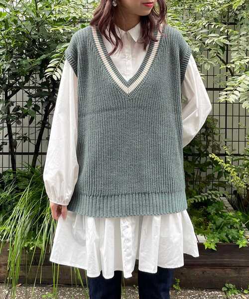 Majesticvネックベストセットチュニックワンピ シャツワンピース Majestic Legon マジェスティックレゴン のファッション