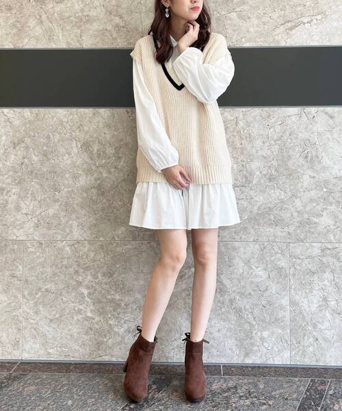 MAJESTIC LEGON(マジェスティックレゴン)の「Vネックベストセットチュニックワンピ(シャツワンピース・レディース・ブラック系その他/グリーン系その他/ホワイト系その他2・SMALL/MEDIUM)」の7枚目の写真