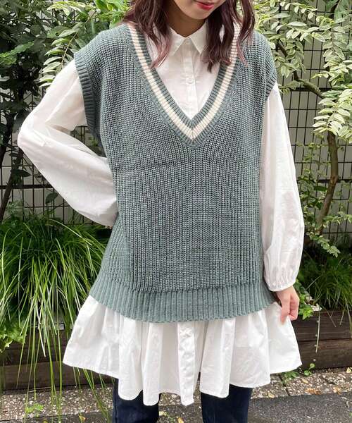 MAJESTIC LEGON(マジェスティックレゴン)の「Vネックベストセットチュニックワンピ(シャツワンピース・レディース・ブラック系その他/グリーン系その他/ホワイト系その他2・SMALL/MEDIUM)」の11枚目の写真