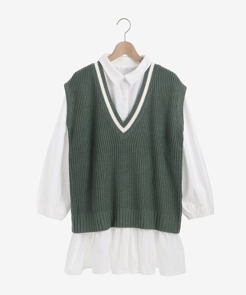 MAJESTIC LEGON(マジェスティックレゴン)の「Vネックベストセットチュニックワンピ(シャツワンピース・レディース・ブラック系その他/グリーン系その他/ホワイト系その他2・SMALL/MEDIUM)」の18枚目の写真