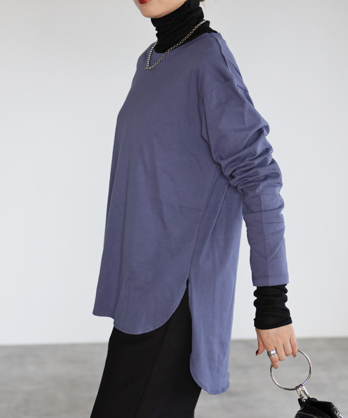 amini(アミニ)の「【2021-2022 A/W】サイドスリットコットンロングTシャツ(Tシャツ/カットソー・レディース・ブラック/パープル/オフホワイト/グレイッシュベージュ・MEDIUM)」の16枚目の写真