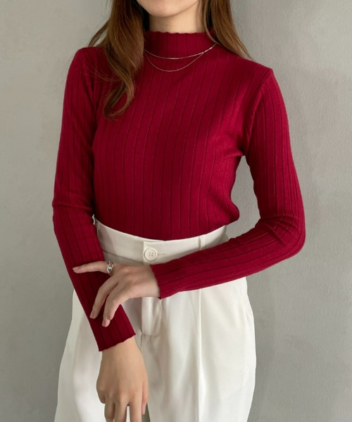 CLEA（クレア）の「ハイネックリブソフトニット（ニット/セーター・レディース・ブラック/ベージュ/アイボリー/ホワイト/グレー/レッド/オレンジ・FREE）」の7枚目の写真