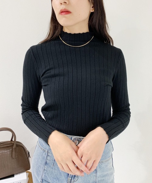 CLEA（クレア）の「ハイネックリブソフトニット（ニット/セーター・レディース・ブラック/ベージュ/アイボリー/ホワイト/グレー/レッド/オレンジ・FREE）」の13枚目の写真