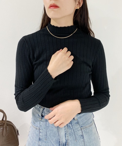 CLEA（クレア）の「ハイネックリブソフトニット（ニット/セーター・レディース・ブラック/ベージュ/アイボリー/ホワイト/グレー/レッド/オレンジ・FREE）」の14枚目の写真