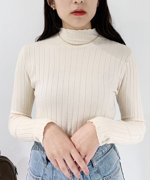 CLEA（クレア）の「ハイネックリブソフトニット（ニット/セーター・レディース・ブラック/ベージュ/アイボリー/ホワイト/グレー/レッド/オレンジ・FREE）」の8枚目の写真