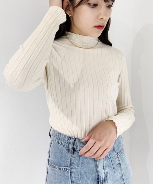 CLEA（クレア）の「ハイネックリブソフトニット（ニット/セーター・レディース・ブラック/ベージュ/アイボリー/ホワイト/グレー/レッド/オレンジ・FREE）」の9枚目の写真