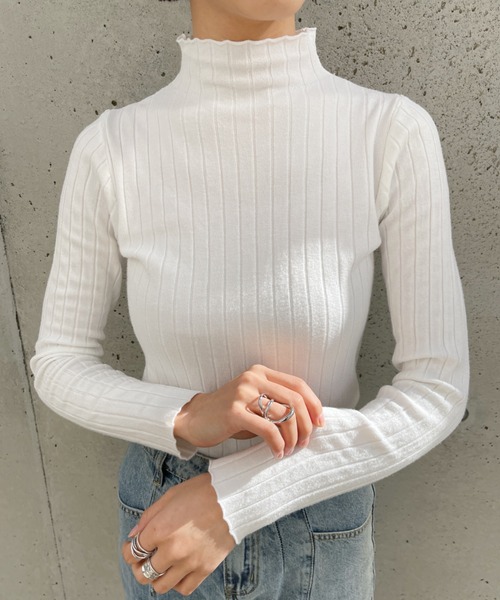 CLEA（クレア）の「ハイネックリブソフトニット（ニット/セーター・レディース・ブラック/ベージュ/アイボリー/ホワイト/グレー/レッド/オレンジ・FREE）」の22枚目の写真