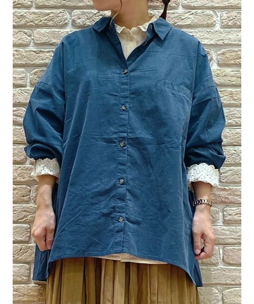 Samansa Mos2（サマンサ モスモス）の「コーデュロイゆるシャツ（シャツ/ブラウス・レディース・ネイビー/パープル/ブルー/ベージュ/マスタード/レッド・ﾌﾘ-）」の4枚目の写真