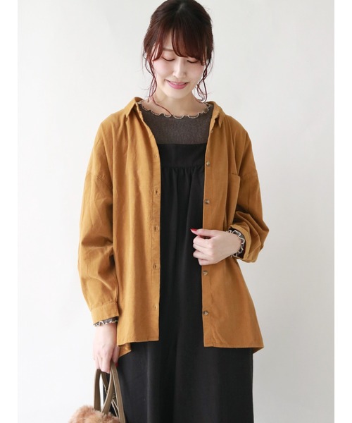 Samansa Mos2（サマンサ モスモス）の「コーデュロイゆるシャツ（シャツ/ブラウス・レディース・ネイビー/パープル/ブルー/ベージュ/マスタード/レッド・ﾌﾘ-）」の5枚目の写真