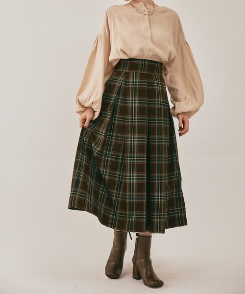 hinari（ヒナリ）の「タータンチェックタックスカート（スカート・レディース・ブラウン/ネイビー・SMALL/MEDIUM）」の20枚目の写真