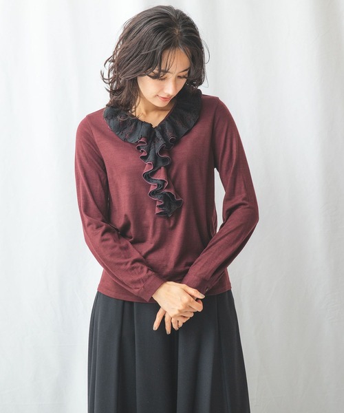 NARACAMICIE（ナラカミーチェ）の「ウールジャージフリル（Tシャツ/カットソー・レディース・ワインレッド/ミント/ネイビー・LARGE/MEDIUM）」の18枚目の写真