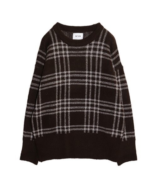 ACYM（アシーム）の「Check pattern over ニット（ニット/セーター・レディース・ブラウン/グレー・FREE）」の6枚目の写真
