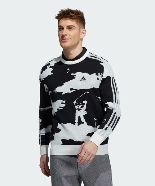 adidas（アディダス）の「ヒストリカルジャカード  長袖クルーネックセーター【adidas Golf/アディダスゴルフ】（ニット/セーター・メンズ・ブラック/ダークブルー・X-LARGE/SMALL/MEDIUM/XX-LARGE/LARGE）」の2枚目の写真