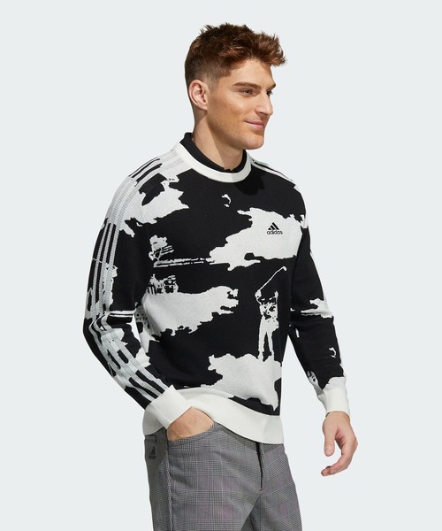 adidas（アディダス）の「ヒストリカルジャカード  長袖クルーネックセーター【adidas Golf/アディダスゴルフ】（ニット/セーター・メンズ・ブラック/ダークブルー・X-LARGE/SMALL/MEDIUM/XX-LARGE/LARGE）」の11枚目の写真
