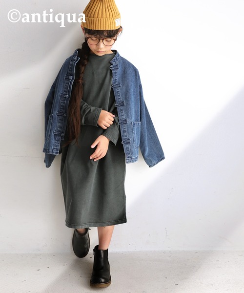 antiqua(アンティカ)の「綿100%生地3WAYワンピース(ワンピース・キッズ・パープル/カーキ/スミクロ・4/6/3/5)」の8枚目の写真